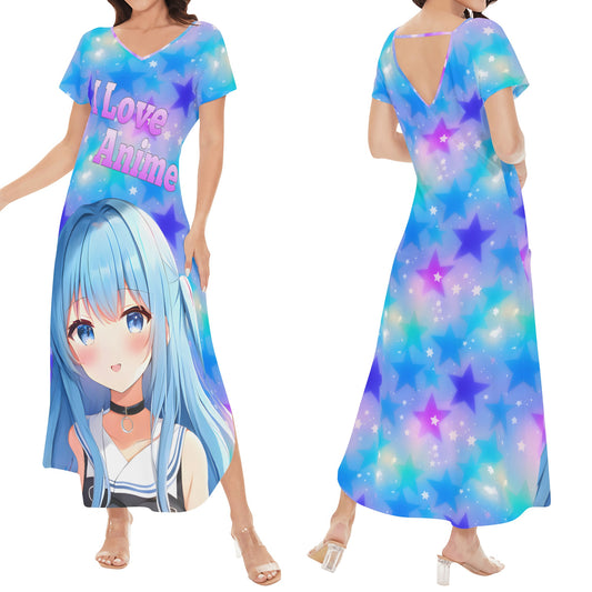 I Love Anime Short Sleeve Long Draped Dress